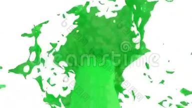 美丽的喷泉喷出的液体像绿色的油漆，喷泉随着<strong>水流</strong>高高<strong>上升</strong>。 3D渲染非常高