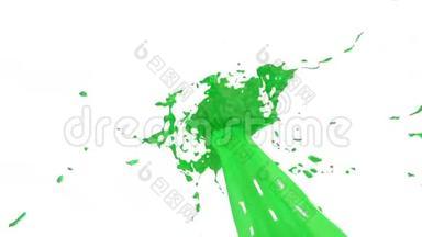 美丽的喷泉喷出的液体像绿色的油漆，喷泉随着水流高高上升。 3D渲染非常高