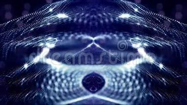 形成曲线、表面、复杂结构、时变波的发光粒子的Sci-fi蓝色背景