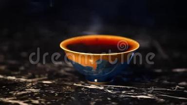 黑热中式茶杯大理石背景