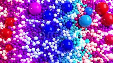 3D循环动画与明亮美丽的小和大球或球作为抽象的节日背景。 美丽美丽