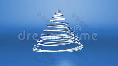 一条闪亮的节日丝带形成了一个<strong>旋转</strong>的圣诞树符号。 3D渲染圣诞明亮多汁的构图