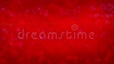 红色背景上的离焦流动光点动画。 圣诞节背景