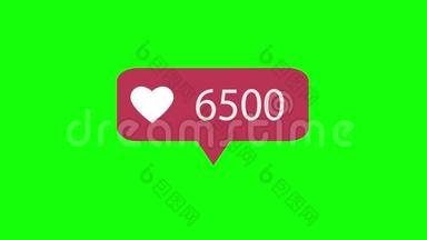 动画4K。 粉色就像绿色背景上的图标。 就像统计社交媒体。