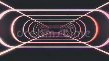 无止境的霓虹灯肋骨灯抽象的网络隧道飞行运动图形动画背景无缝循环新质量