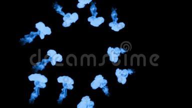 <strong>荧光</strong>蓝墨水或烟雾形成恒星，在黑色上缓慢地分离。 <strong>蓝色</strong>油漆混合在水中。 使用墨水