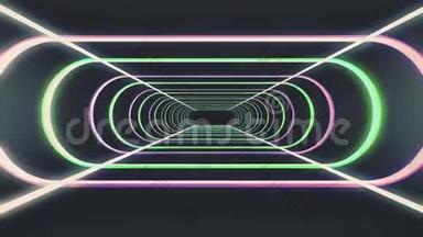 无止境的霓虹灯肋骨灯抽象的网络隧道飞行运动图形动画背景无缝循环新质量