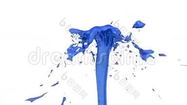 美丽的喷泉喷射液体像蓝色的油漆，喷泉随着<strong>水流</strong>高高<strong>上升</strong>。 3D渲染非常高