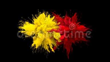 黄红色爆炸多种颜色的烟雾爆炸流体粒子α