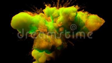 绿色黄色爆炸-五颜六色的烟雾粉末爆炸流体墨水阿尔法哑光