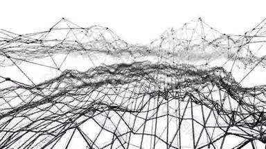 抽象简单的黑白挥动三维网格或网格作为分子背景。 灰色几何振动环境或