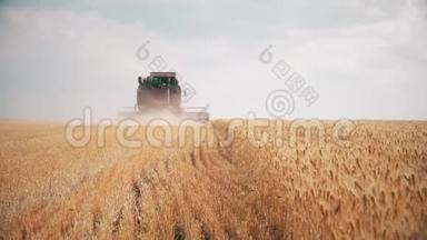 联合收割机收割小麦. 小麦收获剪.. 领域的组合.<strong>食品行业</strong>理念..