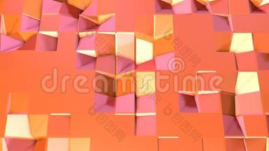 简单的低聚三维表面作为超现实景观。 软几何低聚运动背景移动纯粉色橙色