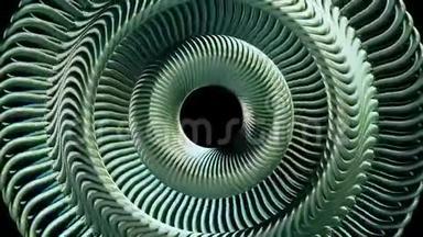流体运动旋转绿色金属链眼圈无缝环动画三维运动图形背景新质量