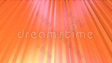 抽象简单的粉红色橙色低聚三维窗帘作为三维卡通背景。 软几何低聚运动背景