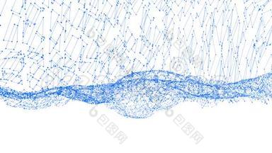 抽象简单的蓝色挥动三维网格或网格作为奇妙的景观。 蓝色几何振动环境或脉动