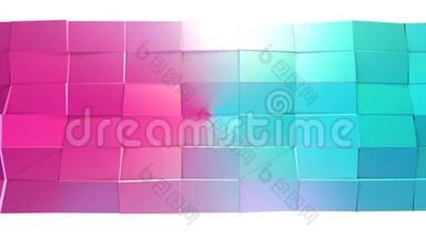 抽象简单的蓝色粉红色低聚三维表面作为卡通游戏背景。 移动的软低多运动背景