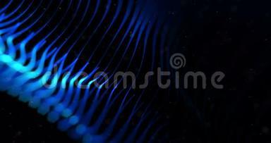 抽象的流波阵列彩色闪光与黑色背景技术的<strong>粒子闪耀</strong>蓝线