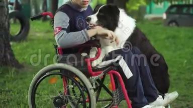 残疾人与狗玩耍，犬炎治疗，通过与狗训练残疾治疗，人在
