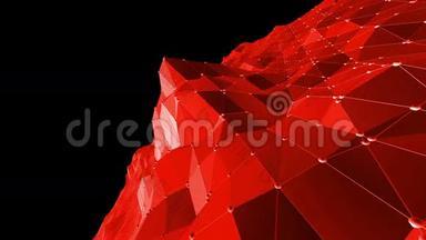 抽象挥动红色低聚表面作为景观或几何结构在时尚低聚设计。 多边形镶嵌