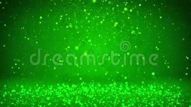 闪亮的<strong>绿色粒子</strong>或<strong>闪光</strong>会落在表面。 背景或地点，你的对象，广告或