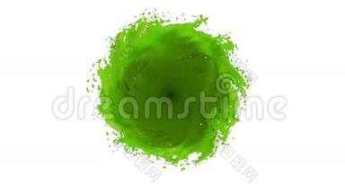 白色背景下的绿色液体龙卷风。 漂亮的彩色油漆是旋转的。 液体孤立透明涡旋