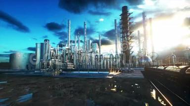 炼油厂。 汽油，化工厂。 金属管。 真实的电影4k动画。