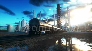 炼油厂。 汽油，化工厂。 金属管。 真实的电影4k动画。