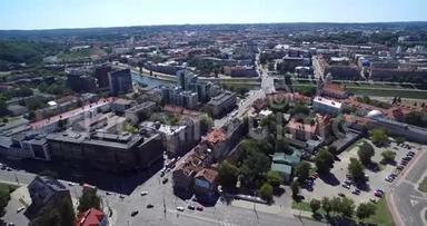 维尔纽斯商业区与<strong>城</strong>市市政，尼里斯河，旧<strong>城</strong>镇的<strong>背景</strong>。 立陶宛