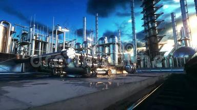 炼油厂。 汽油，<strong>化工</strong>厂。 金属管。 真实的电影4k动画。