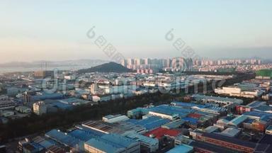 工业园区的鸟瞰日落.. 韩国仁川首尔