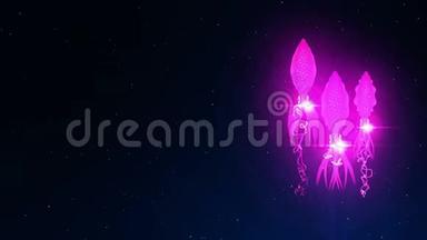 在水下用彩色光照射鱿鱼。 荧光色鱿鱼漂浮在水中。 CG循环动画。