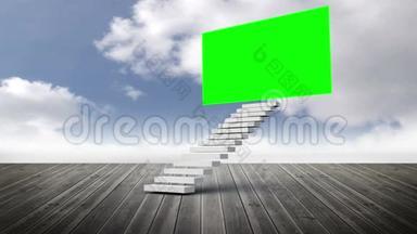 木质地面上有绿色<strong>屏风</strong>的楼梯