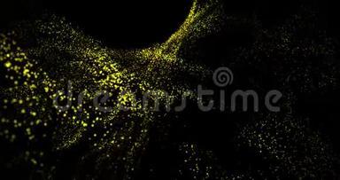在黑色背景上舞动黄色粒子4k渲染循环视频动画。
