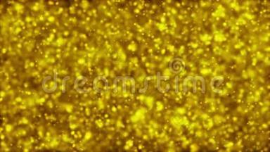 黄金粒子。 天然漂浮有机粒子在美丽的放松背景上。 带有波克的闪烁粒子