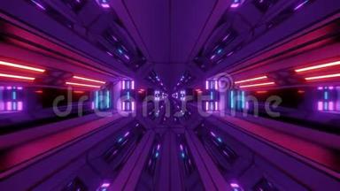 未来主义科幻空间飞机库隧道走廊与发光灯3d插图现场壁纸运动