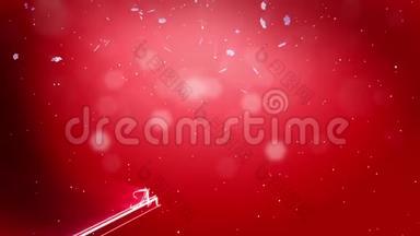 装饰3d雪花在空气中缓慢运动，夜间在红色背景下飞行。 作<strong>为</strong>圣诞动画使用，新年