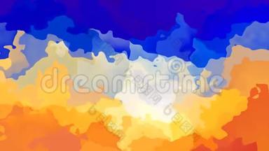 动画彩色背景无缝循环视频-水彩效果-橙色和蓝色