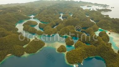 鸟瞰热带泻湖，大海，沙滩.. 布卡斯格兰德岛，<strong>索</strong>霍顿湾。 <strong>菲律宾</strong>。