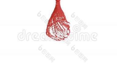 红色液体龙卷风。 美丽的彩色红色油漆旋转。 孤立透明的液体旋涡，如旋风三维动画
