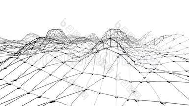 抽象简单的黑白挥动三维网格或网格作为优雅的环境。 灰色几何振动环境或