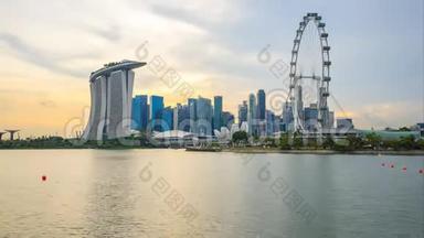 新加坡<strong>时光</strong>流逝，新加坡滨海湾的新加坡城市天际线，4K<strong>时光</strong>流逝