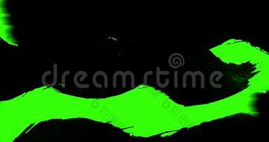 多抽象泼墨颜料刷水平笔画黑色过渡色上关键绿色屏幕背景，动画