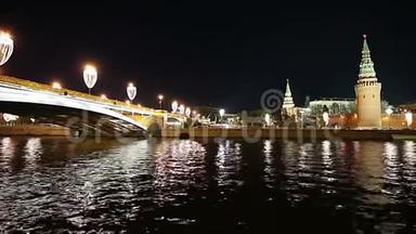 晚上靠近克里姆林宫的石桥--俄罗斯莫斯科<strong>最受欢迎</strong>的景色