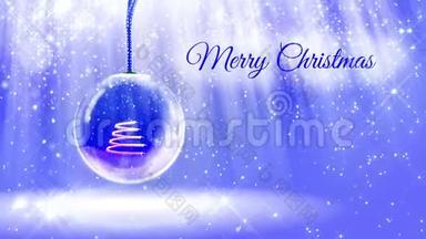 由闪闪发光的微粒和在雪花中闪闪发光的3d圣诞树为圣诞快乐提供明亮的组成