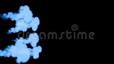 蓝色发光的墨水在水中的黑色背景。 三维动画墨水与卢马哑光作为阿尔法通<strong>道</strong>的<strong>效果</strong>或