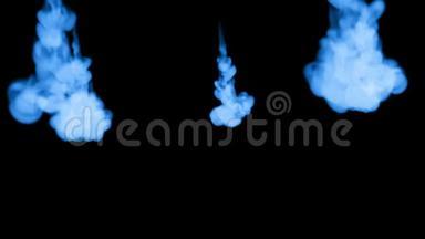 蓝色发光的墨水在水中的黑色背景。 三维动画墨水与卢马哑光作为阿尔法<strong>通道</strong>的效果或