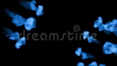 蓝色发光的墨水在水中的黑色背景。 三维动画墨水与卢马哑光作为阿尔法<strong>通道</strong>的效果或