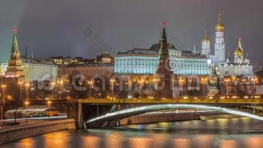 冬季夜晚的<strong>克里姆林</strong>宫景色。 俄罗斯