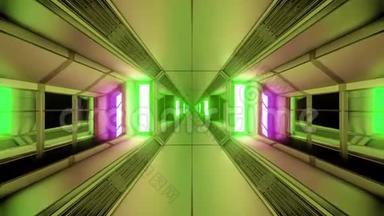 未来科幻空间隧道走廊与发光灯和玻璃窗3d插图运动<strong>背景直播</strong>